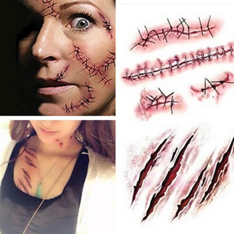 Vodotěsné Halloweenské Jizvy Tetování Falešná Stroupek Krev Make-up Rána Zranění Samolepka