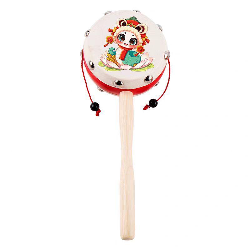 Lambskin Rattle: Wooden Baby Hand-Shaking Drum, Drop-Resistant, Chewable Musical Toy