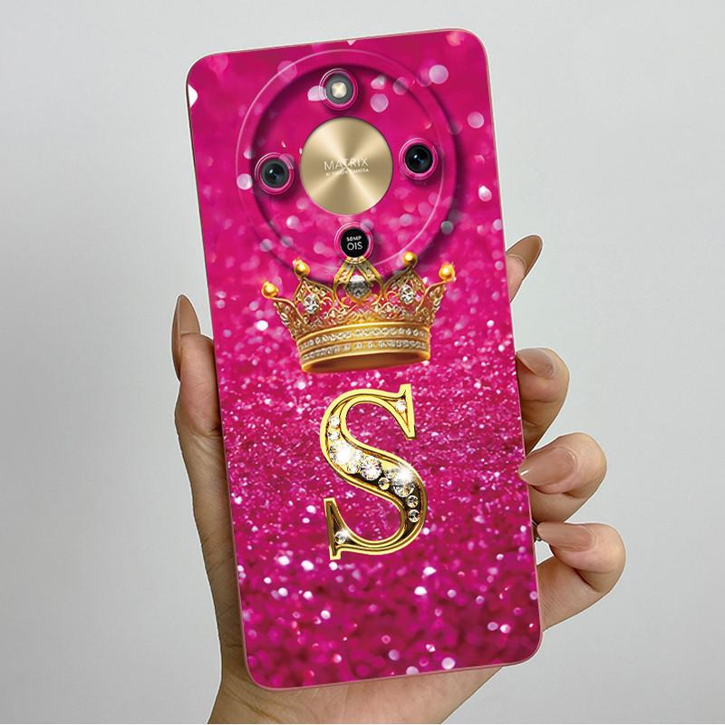 Custodia Per Honor Magic 8 Lite Corona Lettera Iniziale Morbido Silicone Liquido Cover Antiurto Coque Per Honor Magic8 Lite 5G Custodia Funda