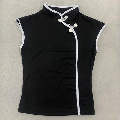 Európai és amerikai nyári retro kínai stílusú, egyedi csatos, női, karcsúsított, cheongsam nyakú felső