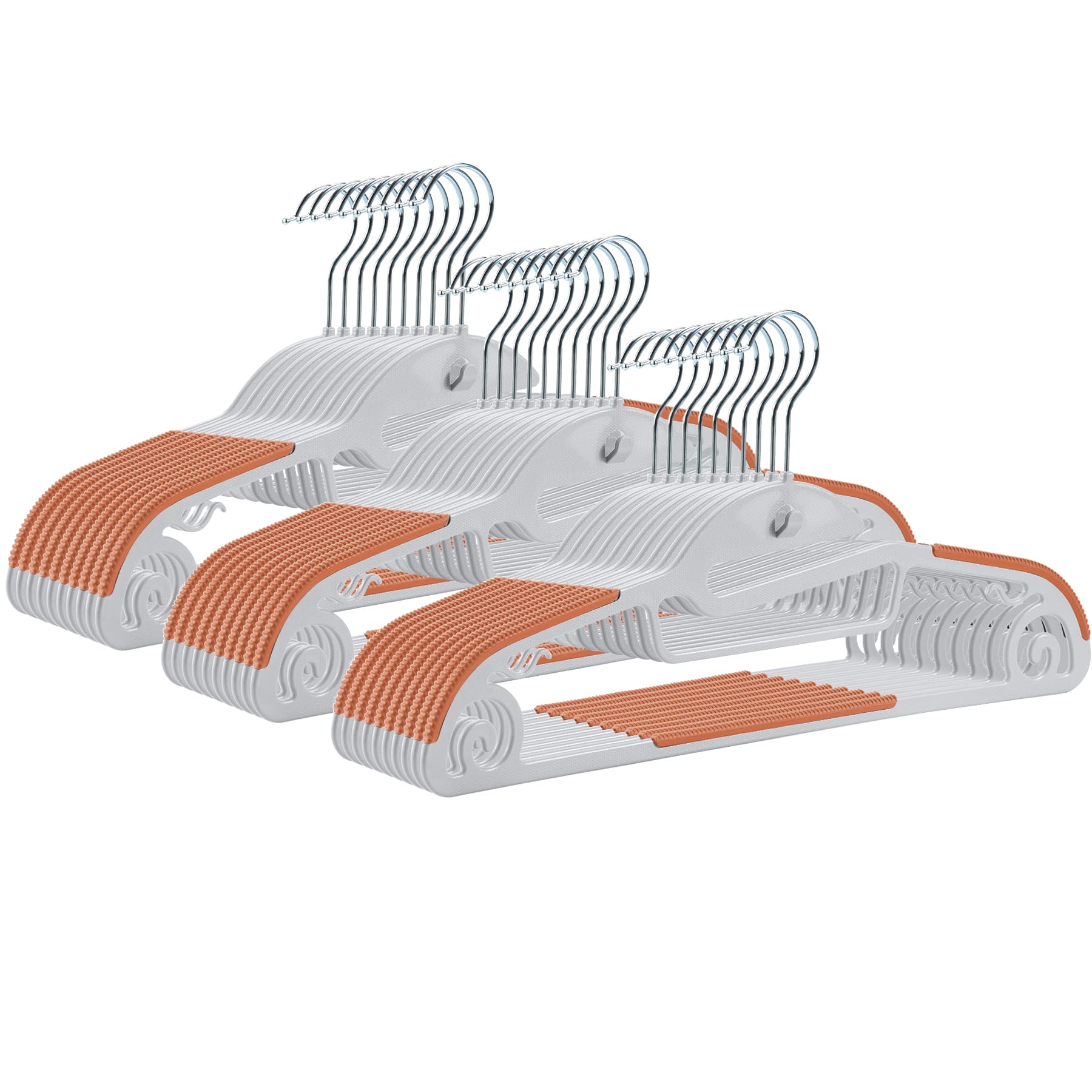 HOSUR Prevents Collar Stretching and Shape with Connecting Stylish Rotating High Load Orange Hangers, 30-Pack, Non-Slip, Deformation, Hooks, Design, оранжевый