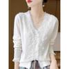 Autumn V-neck Lace Cardigan for Women Knitted Age-reducing Sweater Cashmere Loose Top
