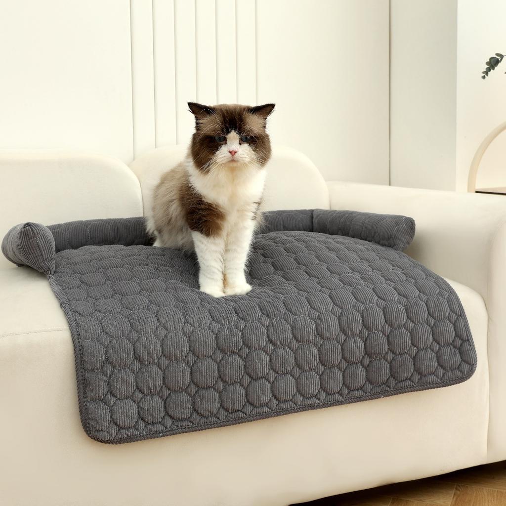 Pet Sofa Cushion with Bolster for Dogs Cats - All Cozy Pet Bed, Embroidery Plaid Design