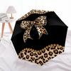 Leopard Print Bow Folding Umbrella Fashion Auto-Open Design 8 Iron Ribs Plastic Handle Foldable Sunshade Perfect Christmas Gift