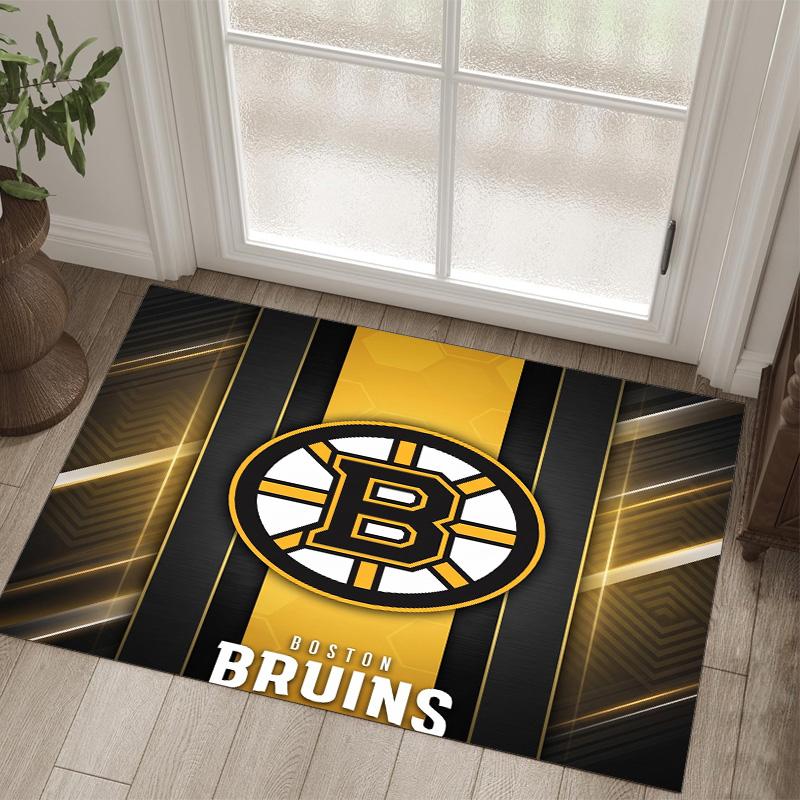 Boston Bruins Design Crystal Velvet Carpet Cozy Non?Slip Printed Rug For Bedroom Living Room Entrance