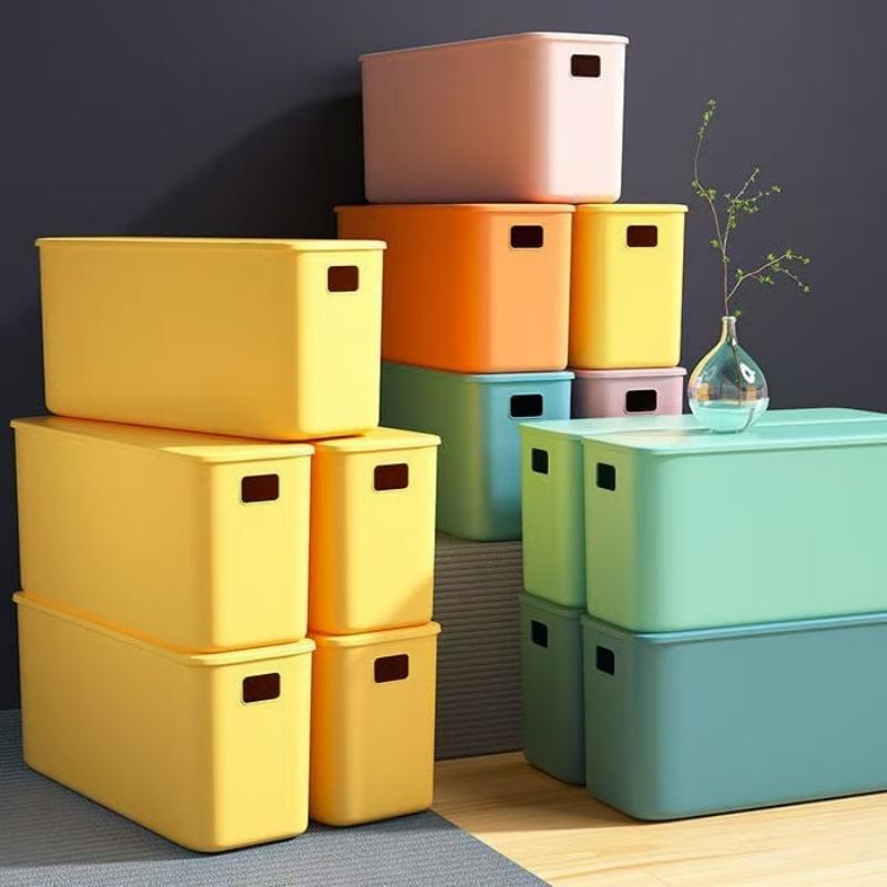 1Pc/Desktop Storage Box with Lid, Rectangular Plastic Storage Organizer, Household Miscellaneous Storage Basket