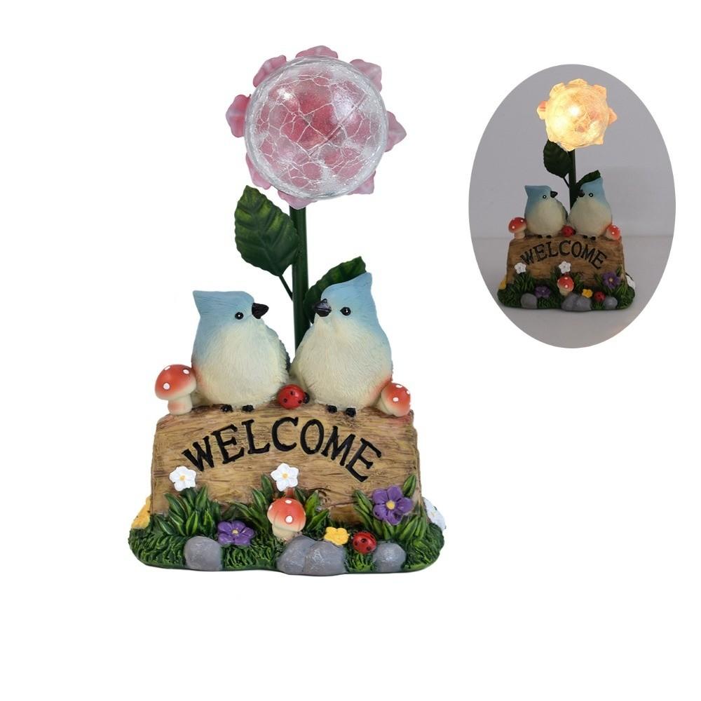 Warm Light Garden Welcome Sign Solar Powered Solar Resin Craft Bird Figurine  Patio Landscape
