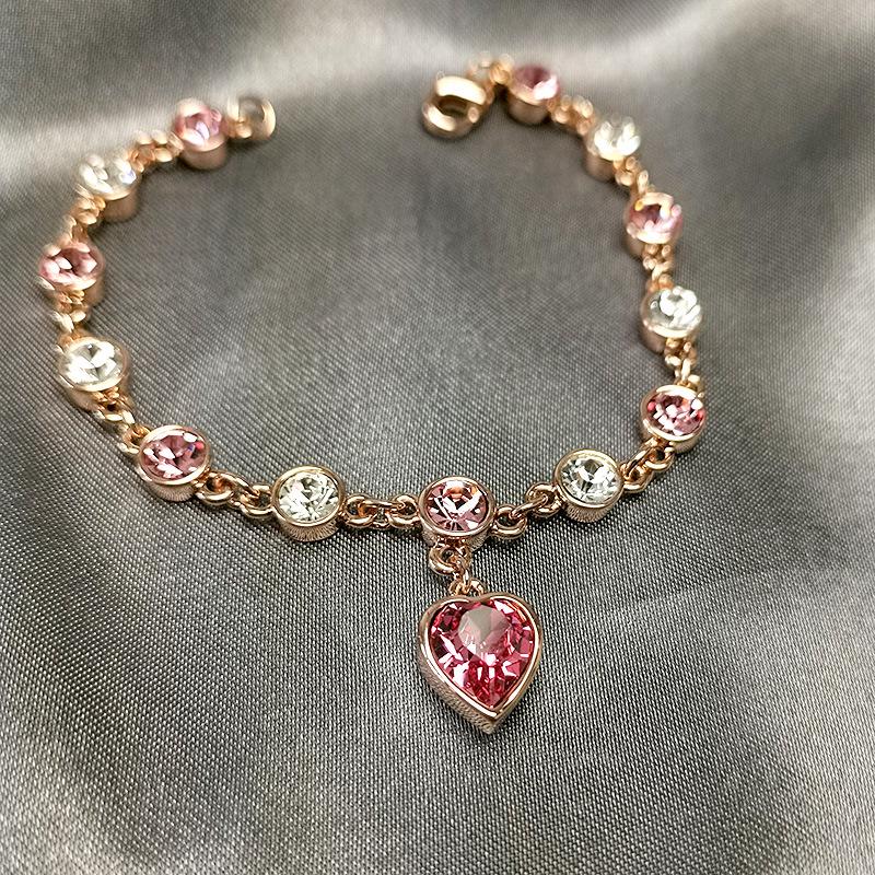 

Korean Style Peach Heart Zircon Bracelet - Trendy Austrian Crystal Jewelry for Women