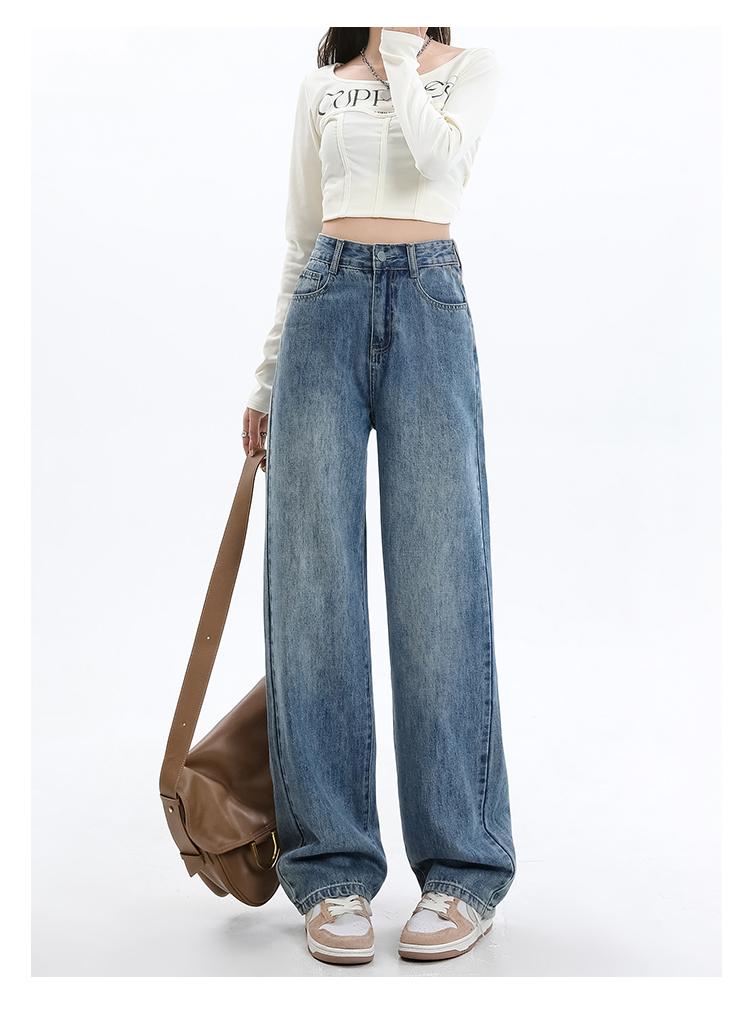 Women's jeans autumn and winter with fleece warm wide leg pants, women's casual versatile, flesh blocking and slimming pants