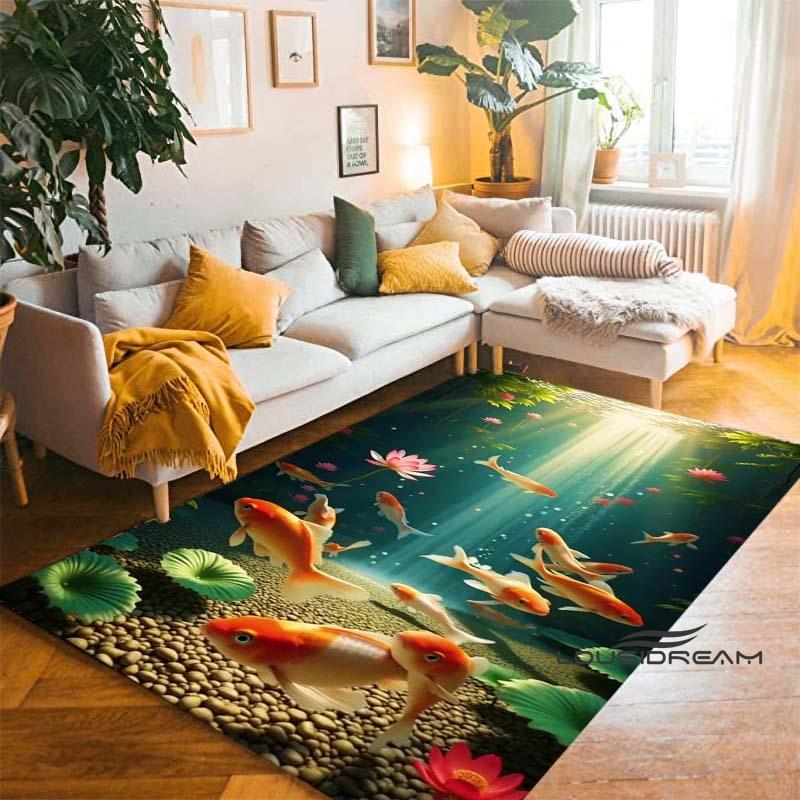 Tappeto Cartoon Lussuoso Pesce Koi Fortunato Yin Yang Carpa per Camera da Letto Soggiorno Divano Tappetino d'Ingresso Casa, Tappetino Pavimento Grande Antiscivolo per Bambini