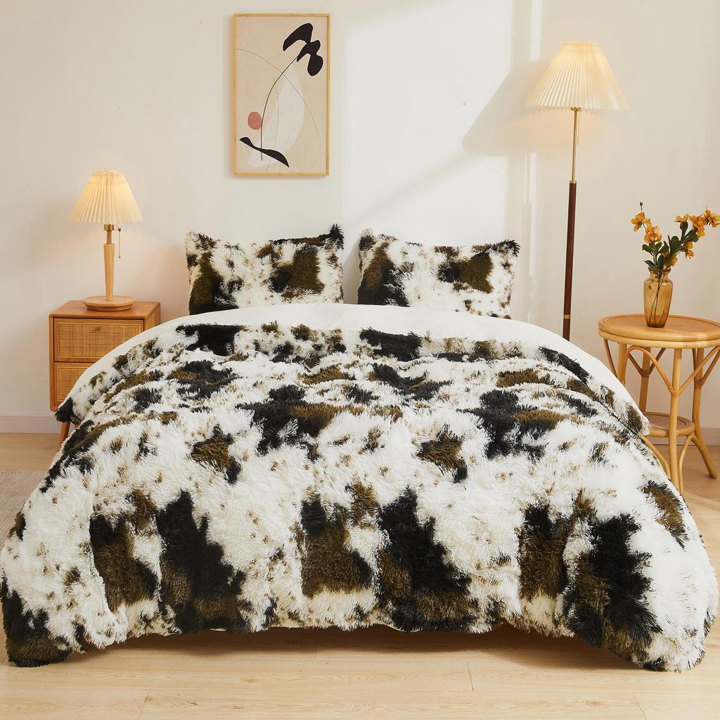Abstract Cow Print Soft Duvet Cover Quen Sized Dimensions for Young Boys Young Girls Bedrom, Pink Cow Silhouete Beding Set,Animal Themed Warm