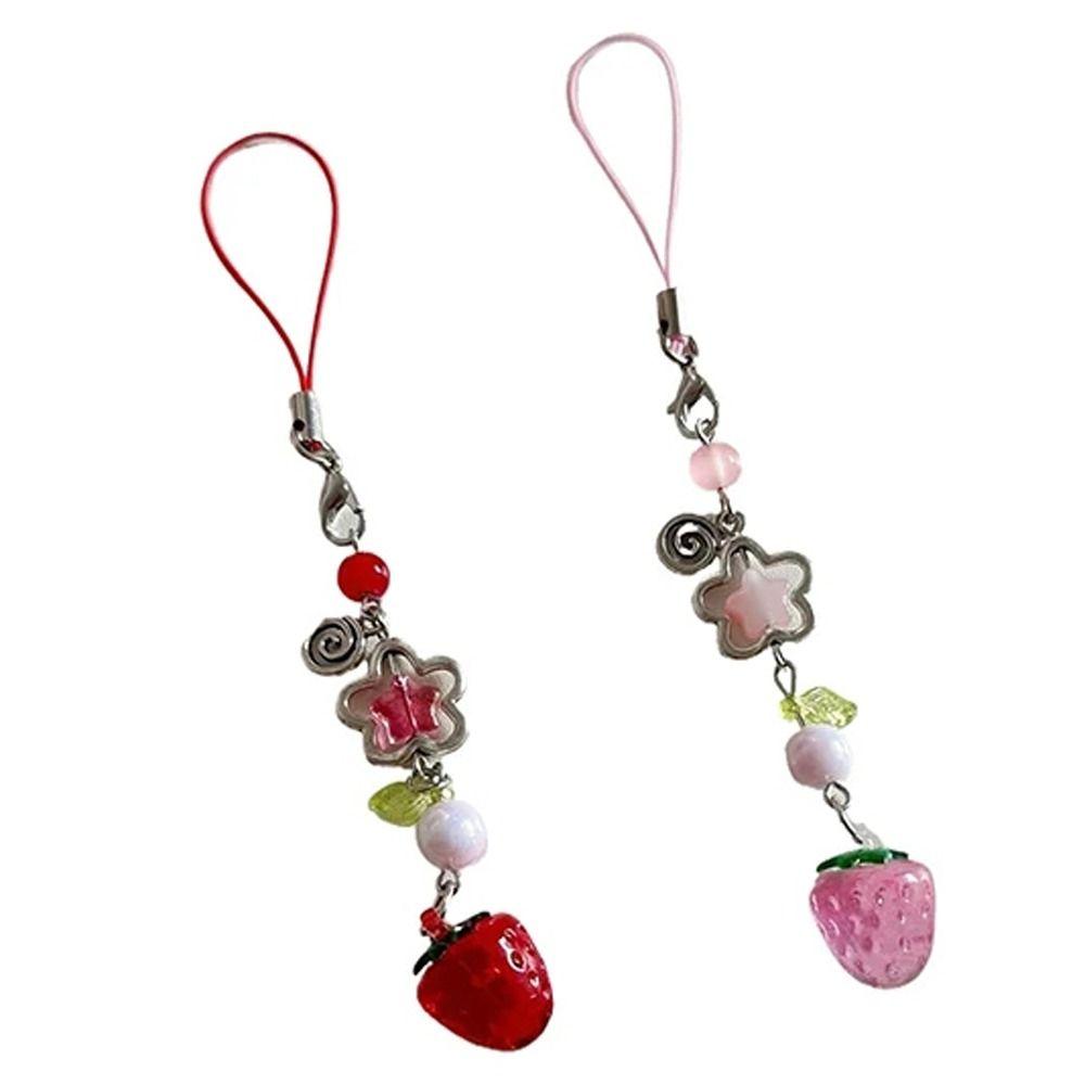 Sweet Y2K Strawberry Phone Lanyard Transparent Phone Strap Charm Fruits Phone Chain Phone Case