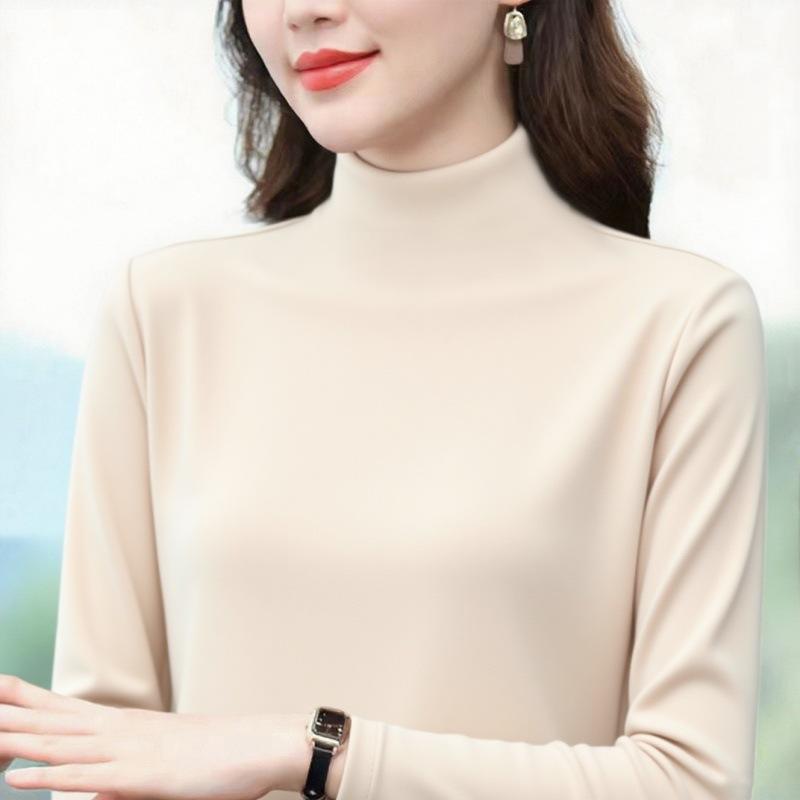 Women S Slim Fit Solid Color Half High Neck Long Sleeve T Shirt Plus Size