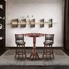 Set de 3 Piese Masă de Dining, Masă Laterală din Lemn cu Picior Central și Bază Stabilă, Scaun de Bar Pivotant la 360 de Grade, Masă Rotundă de Bar și Scaun