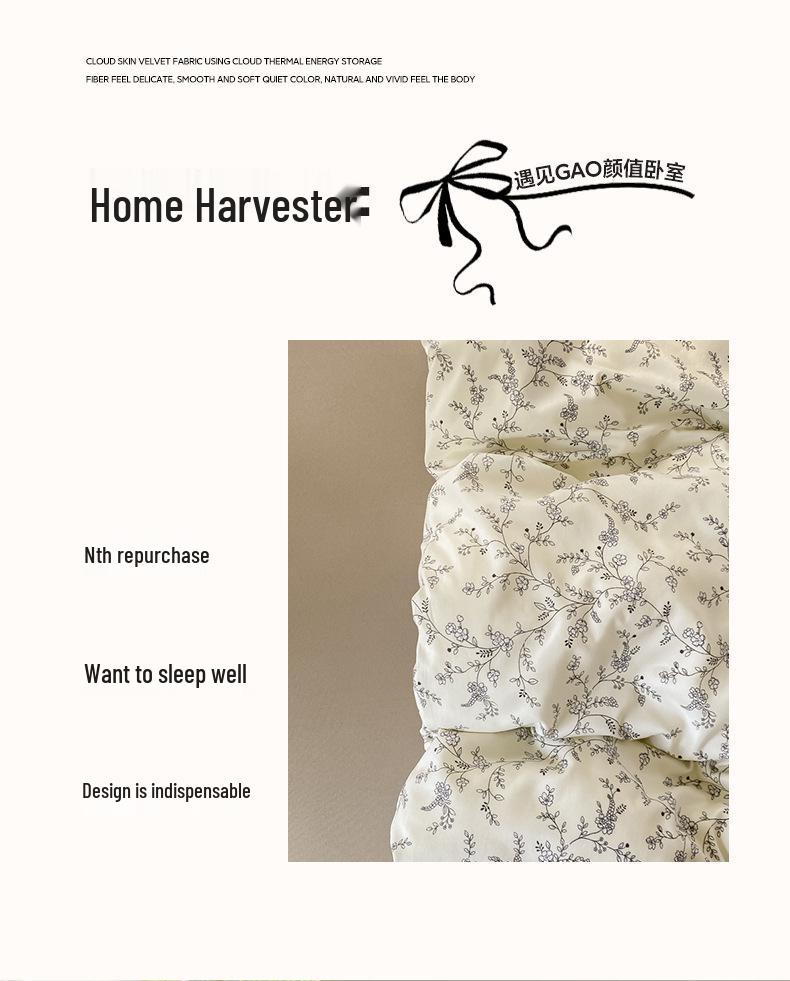 Class A Small Floral Cloud-like Cotton Bedding Set - Includes Duvet Cover, Sheet, Bed Skirt (3 pcs)