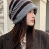 Autumn and Winter Hat Women's Striped Knitted Hat Warm Windproof Cold Hat