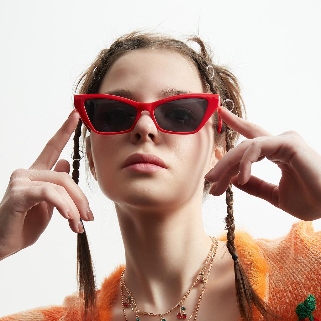 18553 Cat Eye Sunglasses Women'S Retro Glasses, Square Color Ocean Lenses Sunglasses Uv Protection