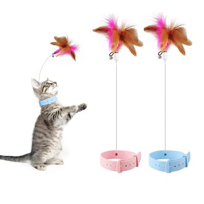 Cat Feather Teaser Silicone Collar with Bell for Cat Kitten Interactive Training