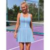 Charmleaks Damen Tennis Kleid mit integriertem BH und Shorts Reißverschluss vorne Plissiertes Sportkleid Nahtloses Golfkleid