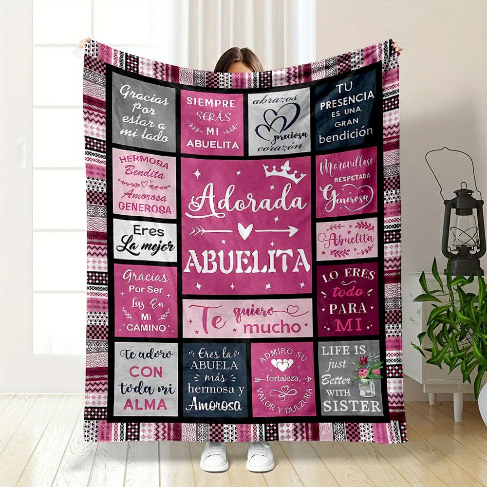 Spanish Grandma Themed Letter Pattern Blanket Bedroom Blanket for Livingroom Couch Lunch Break Soft Throw for Friend's Festival Gift