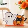 Decorative Wood Crafts Halloween Wooden Ghost And Pumpkin Black Cat Ornaments, Retro Creative Home Ornaments Cartoon Tabletop Centerpiece Decorations