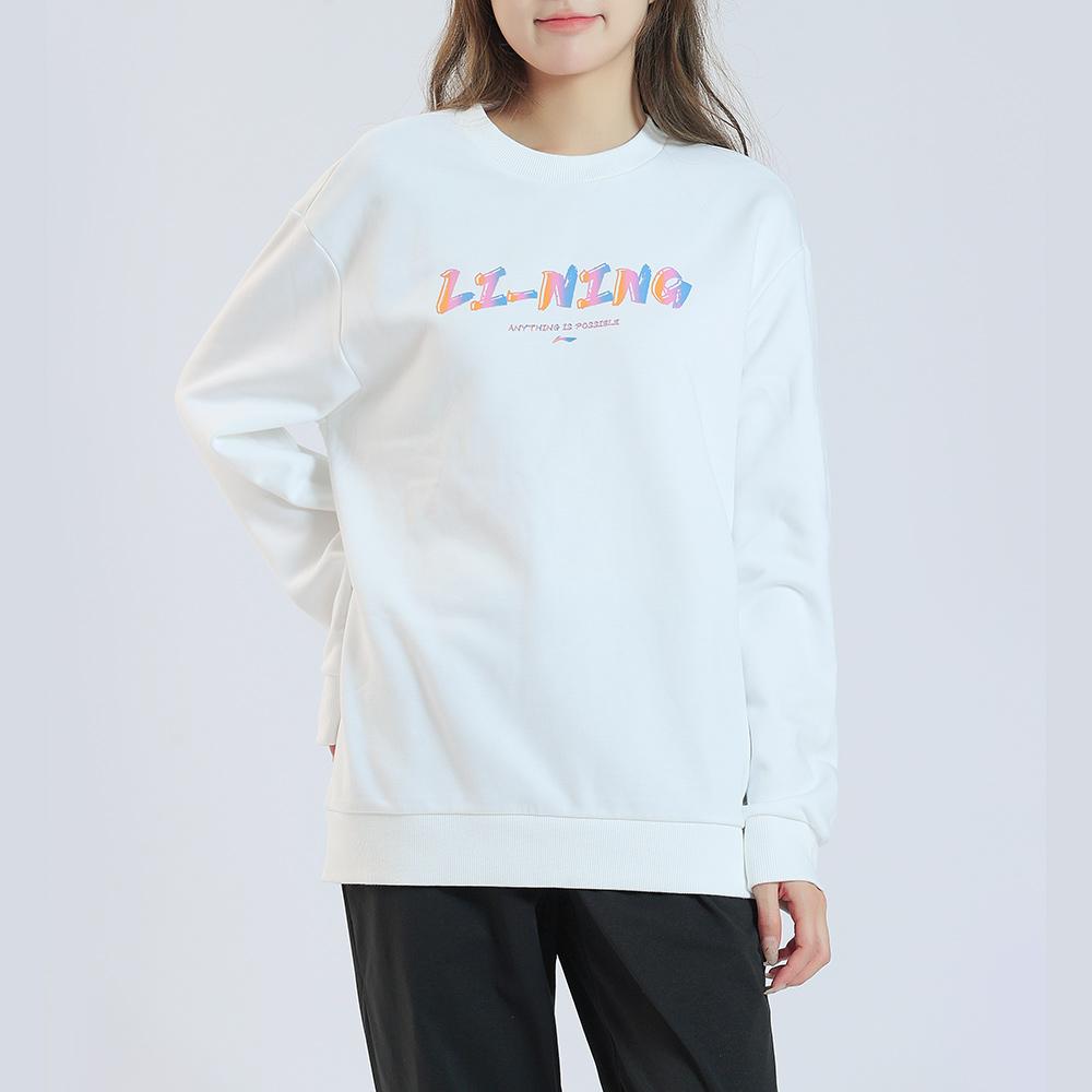 Li Ning Plain Round Neck Logo Casual Knitted Sports Sweatshirt Without Hood Fleece Long Sleeve Unisex sweatshirt White AWDTE03-2