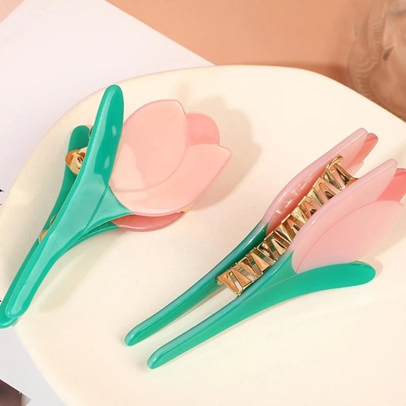 Fashionable Niche Tulip Hair Clip Women Gentle High-end Small Fresh Hairs Accessories Girls Exquisite Elegant Metal Clips Gifts LS