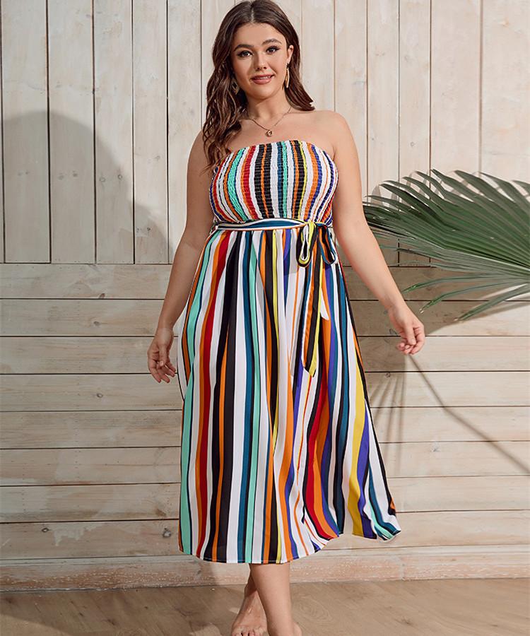 

Пляжное платье, большое женское платье, повседневное платье в полоску с бюстгальтером 3X/4X