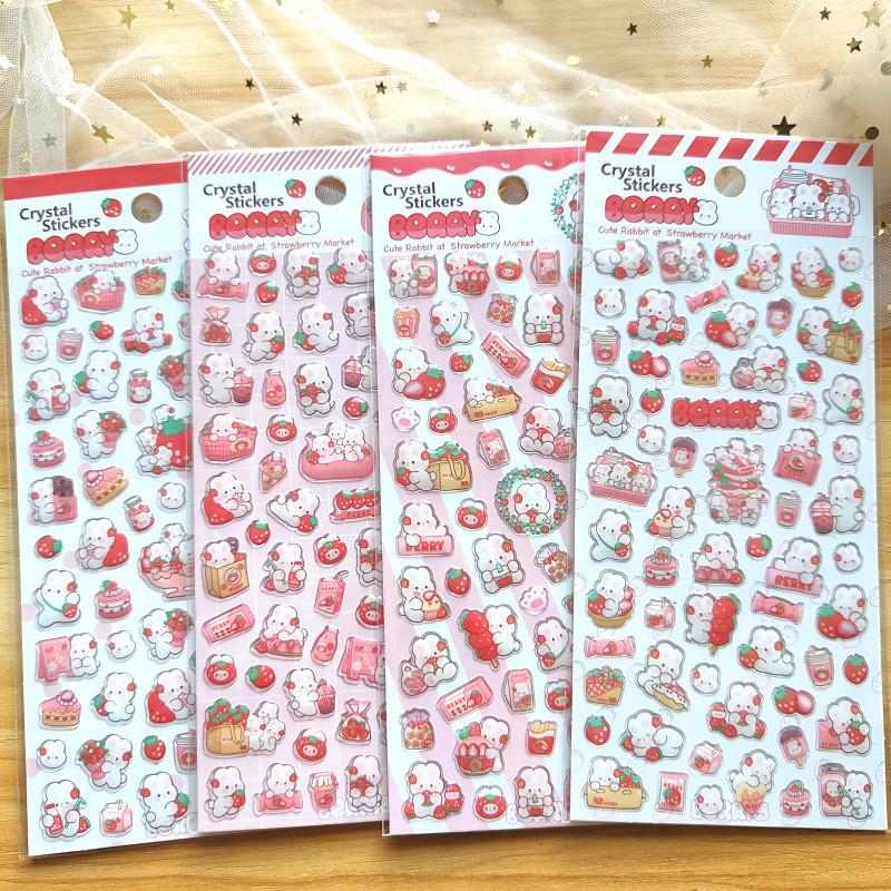 

4 шт. Полуничний Кролик Рожевий Кристал Епоксидні Дитячі Мультяшні Декоративні Наліпки Ідеально для Скрапбукінгу Магазин BulingBulingStickers