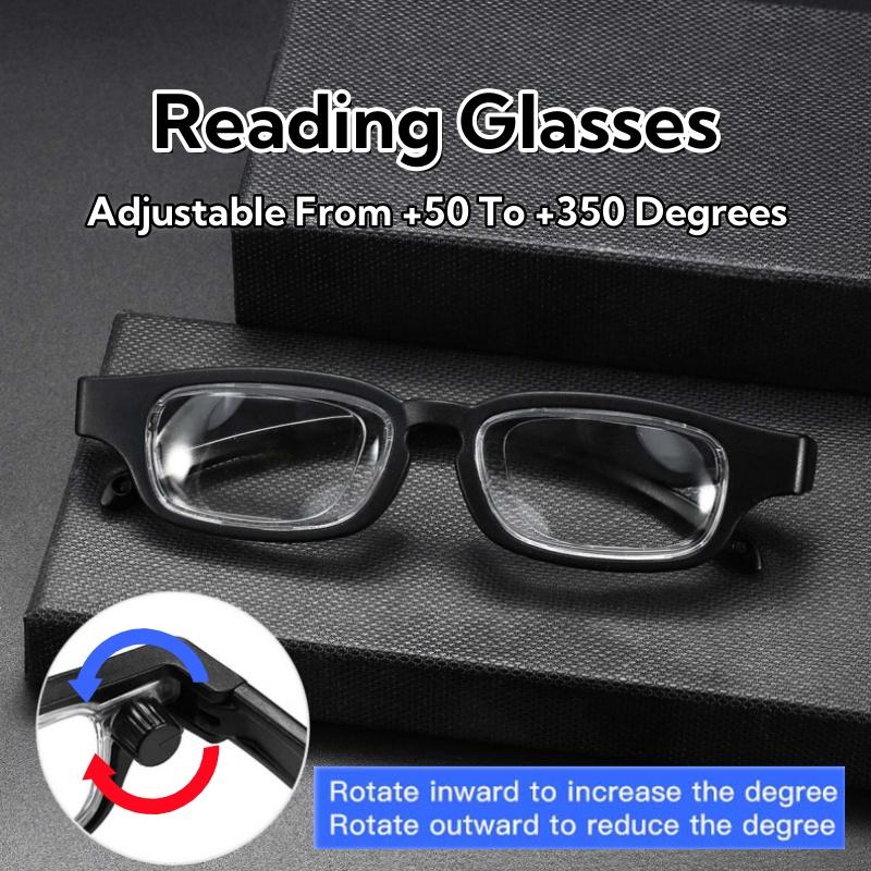 Portable Rotatable Adjustable Reading Glasses Square Full Frame +50 To +350 Degrees Eyeglasses