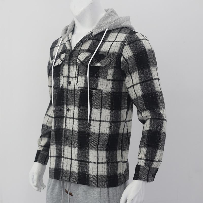 Autumn New Arrival: Loose-Fit Casual Jacquard Men's Long-Sleeved Hooded Check Shirt