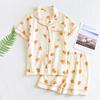 Women's Summer Cotton Gauze Pajama Set - Short Sleeve Top and Shorts