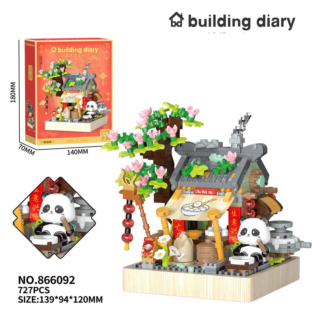 Lovely Cartoon Animal Micro Diamond Building Block China Panda Nanobricks Chinese Culture Street View Brick Toy With Wooden Base