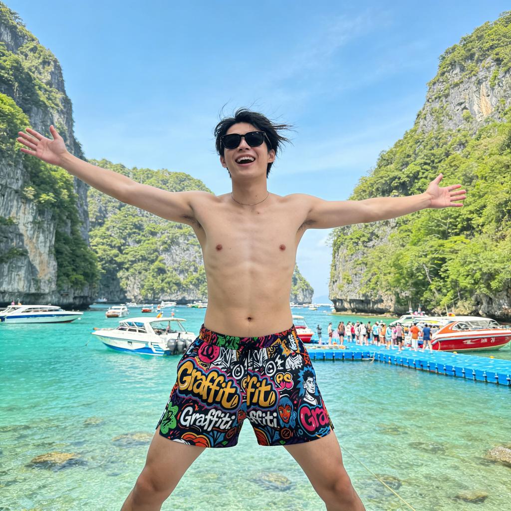 Men'S Beach Pants Printed Anti-Splashing Fabric Breathable Quick-Drying Straight Beach Pants Men