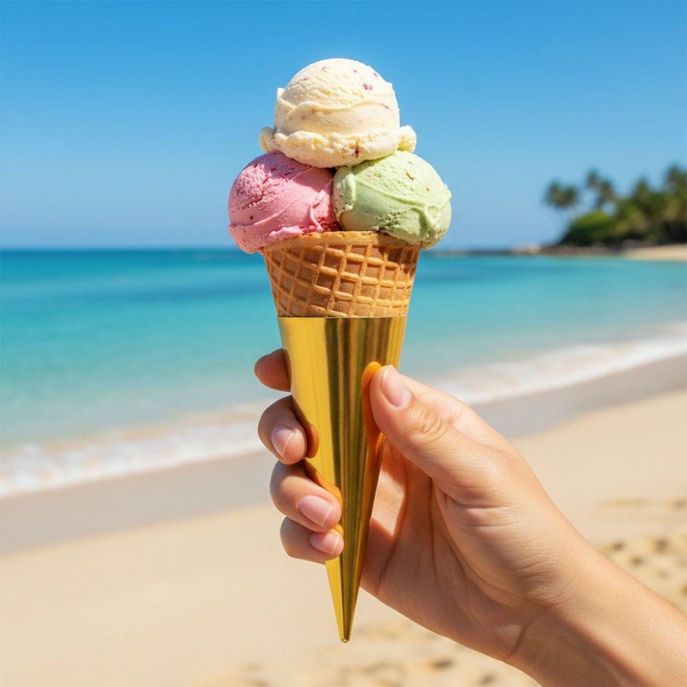 100PCS Solid Color Disposable Ice Cream Holder Thickened Ice Cream Cone Cover Party