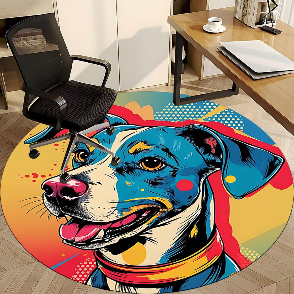 1pc Pitbull Popart Office Round Area Rug, Indoor Mat Suitable ForOffice, Under Office Chairs Bedroom Living Room Home Decor, Room Deco T018