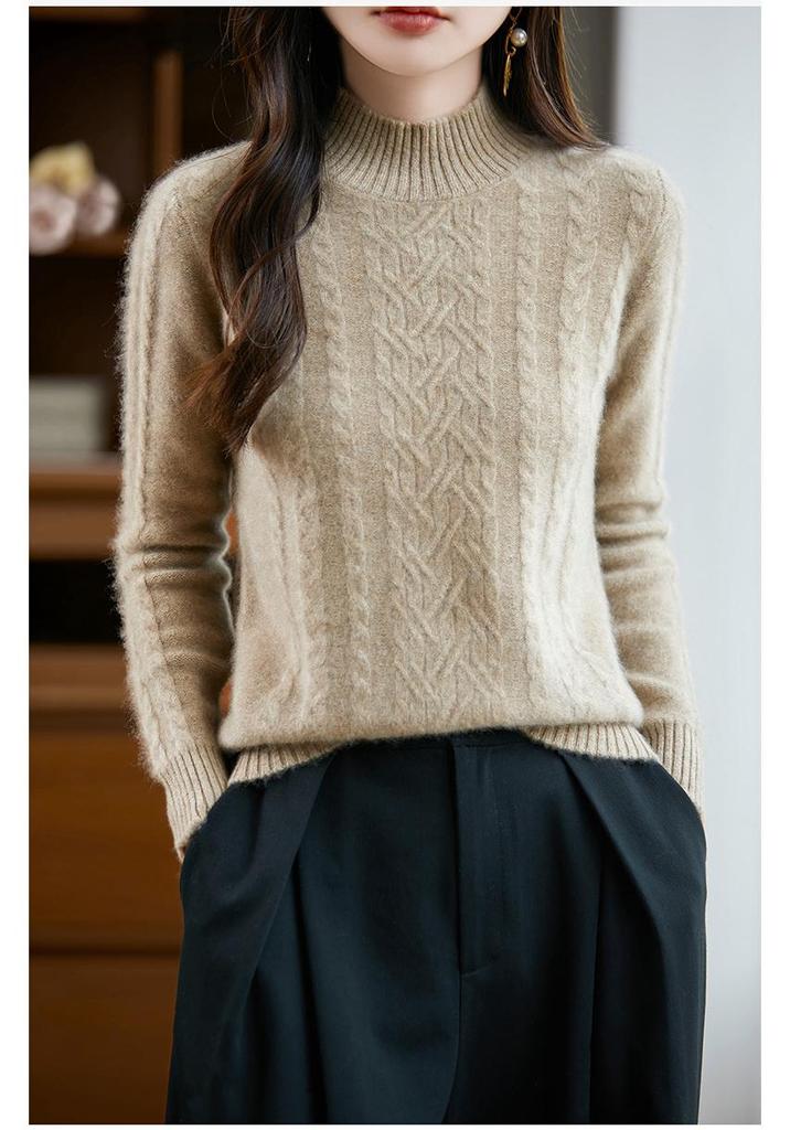 Women's 2025 Autumn/Winter Seven-Stitch Thick Wool Knit Half-High Neck Base Layer Top