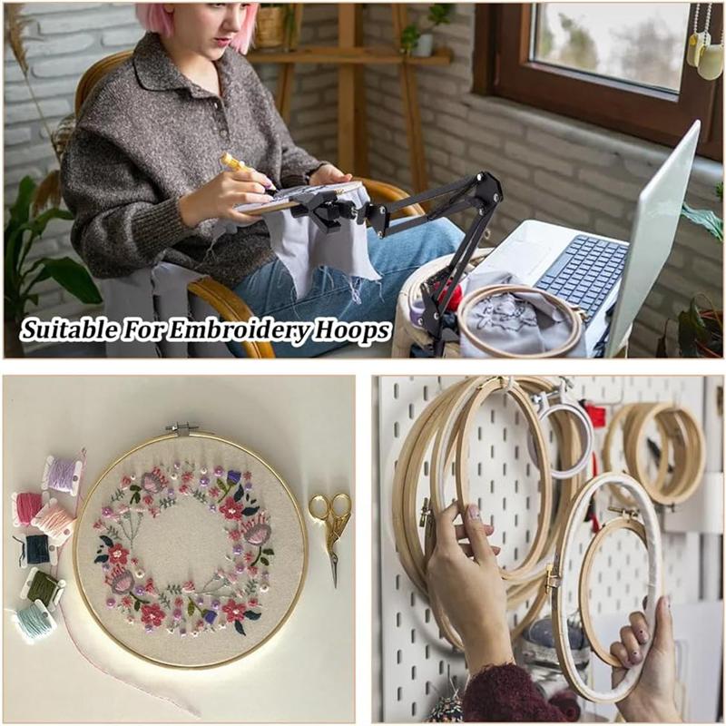 AEE2-Black Embroidery Table Stand Kit Hand Embroidery Hoop Holder 360 Rotated Embroidery Holder Stand For Embroidery Hoops