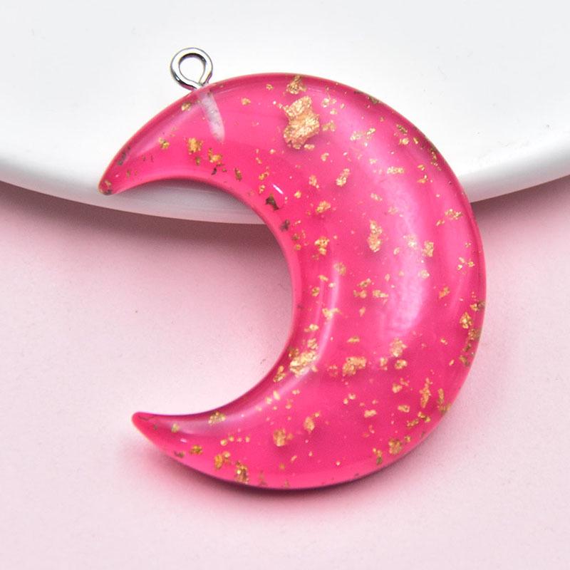 Colored Resin Moon Pendant Keychain with Gold Foil - DIY Jewelry Accessory