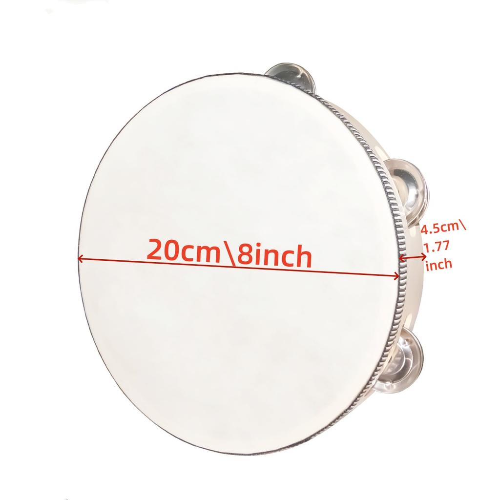 1Pcs Wooden Tambourine 4/6/8/10-Inch White Rim with Metal Jingles Musical Percussion Instrument for Concert Church Party
