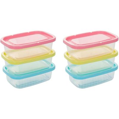 Six 709-milliliter Rectangular Plastic Food Containers with Colorful LIDS, Lunch Boxes, Suitable for Storing Fruits and Food