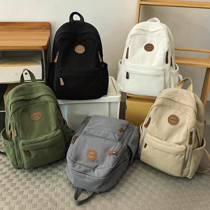 Women's Olive Green Corduroy Backpack Large Capacity Backpacks Casual Daypack Work School Travel Ideal Gift for Students School
