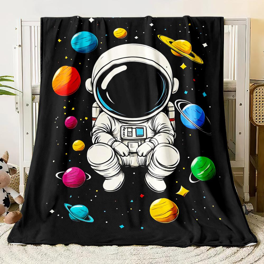 Astronaut Planet HD Print Flannel Blanket Soft Warm for Camping Picnic Travel Home Office Use