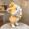 Cat Figurine Small Resin Cat Statue with Crown Cartoon Desktop Ornament