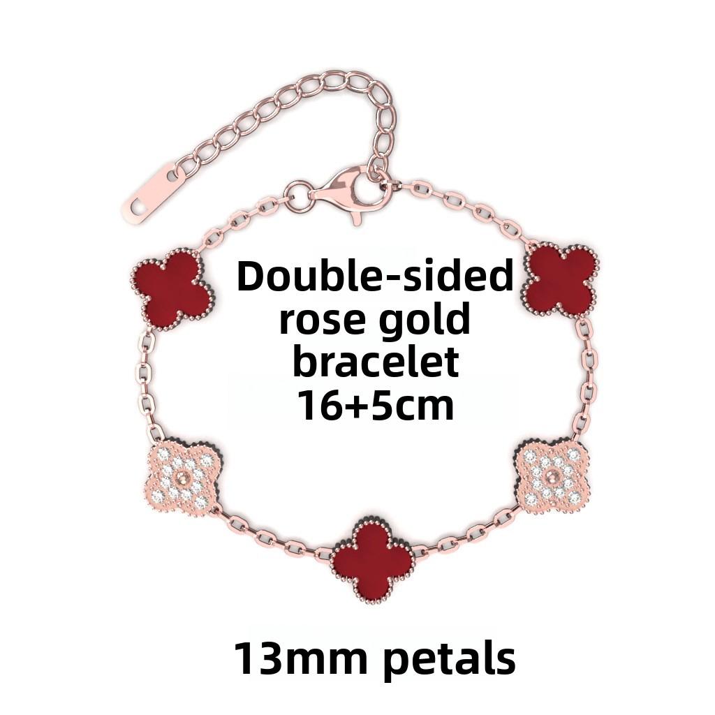 Brățară Trifoi cu Patru Foi de 13 mm Aur Roz Vid Cinci Flori Brățară Completă pentru Doamne