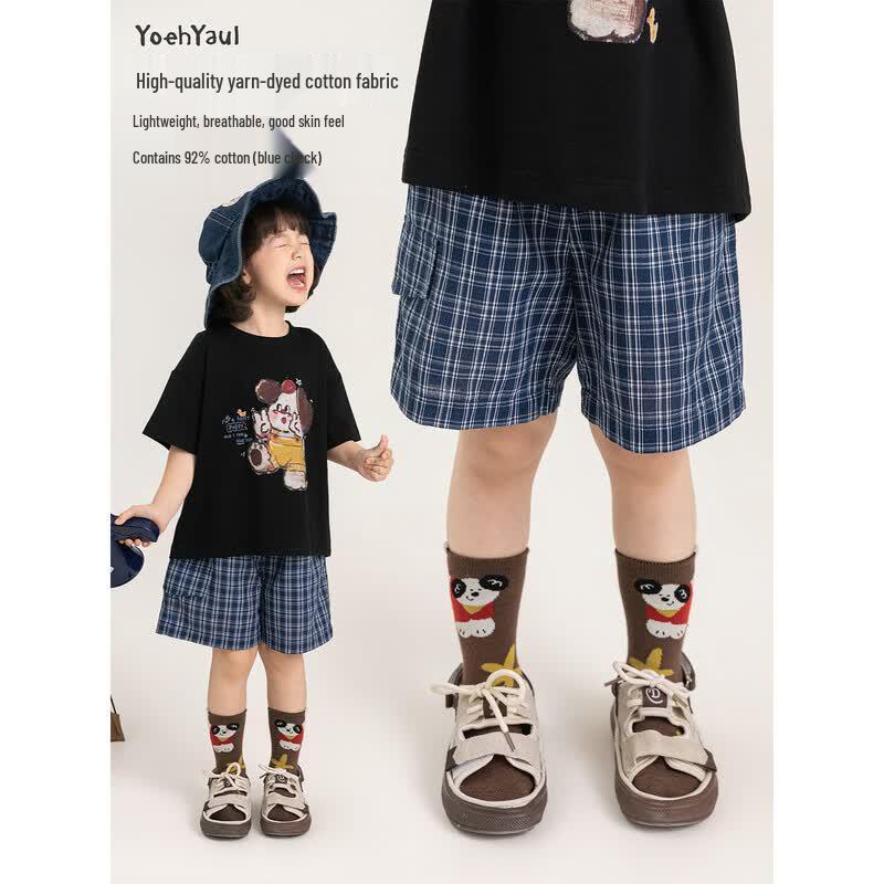 Youyou Girls' Retro Plaid Mid-Length Shorts