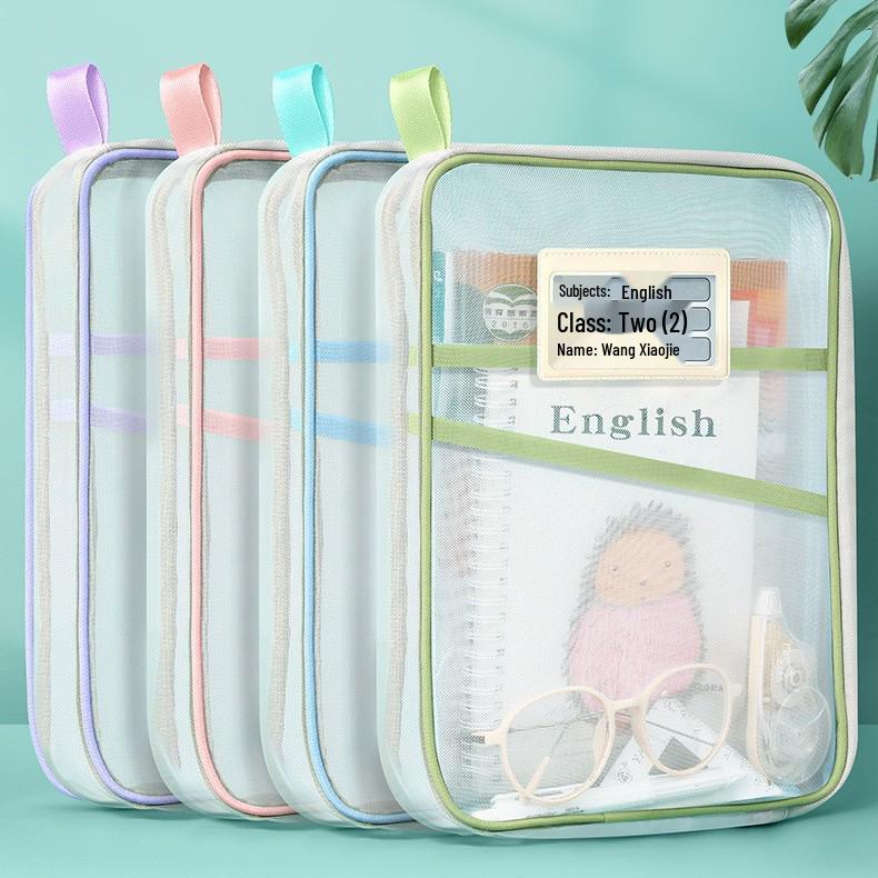L-Shaped Transparent 3-Layer File & Book Bag for Subject Organization and Exam Storage