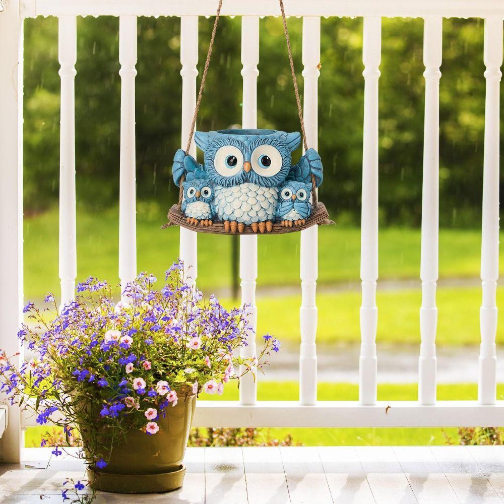Flower Arrangement Container Resin Owl Statue Planter Cute Hanging Animal Plant Pot Decorative Flower Pot Indoor