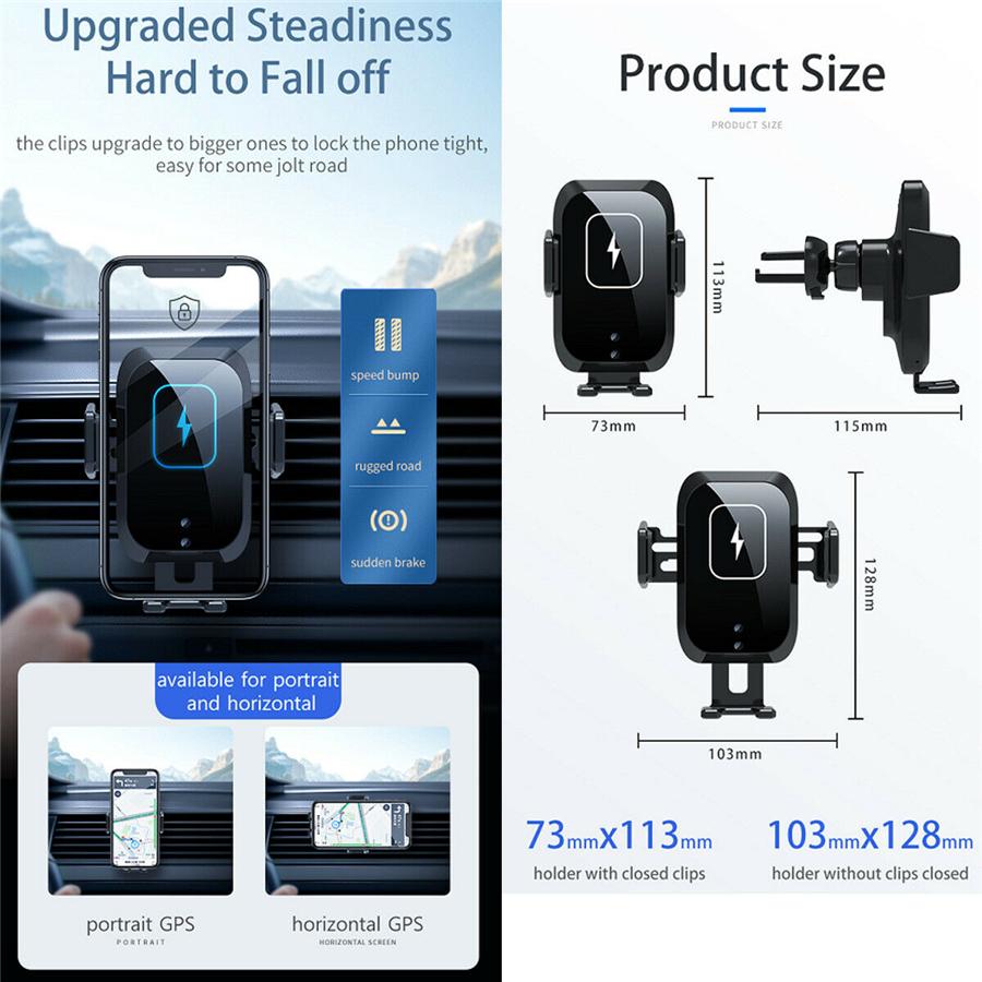 360° Automatic Clamping 10W Qi Wireless Fast Car Charger  Mount Air Vent Cell Ph