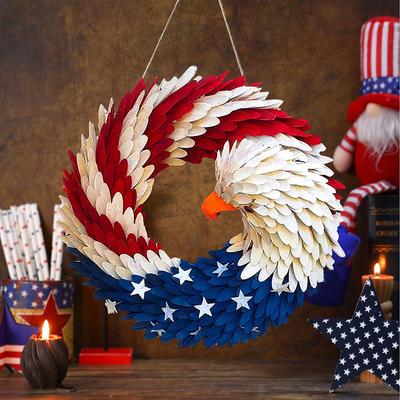 Round Porch Door Sign 4th of July Porch Decorating Independence Day Outdoor Plaque Wall Arts Decor Festival Hanging Garland